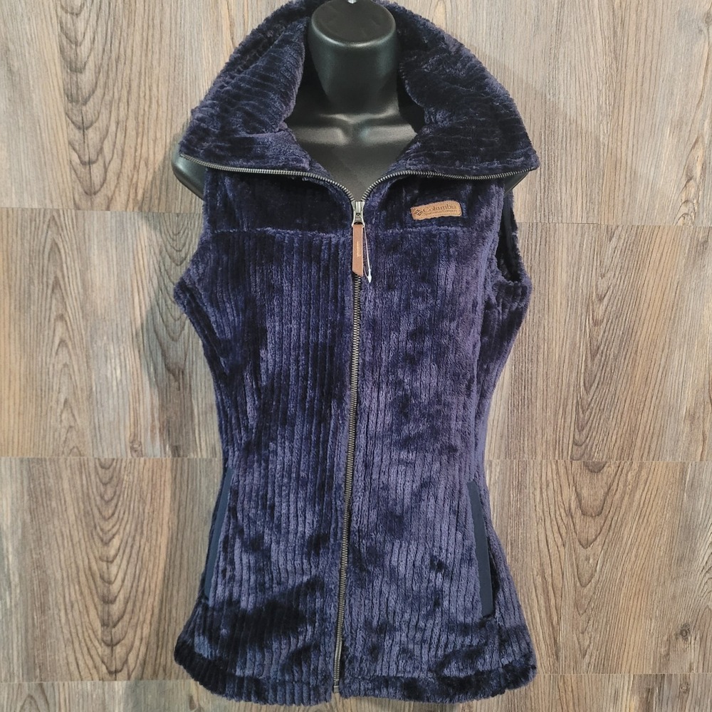 Columbia Fire Side Sherpa Vest Women's Small Dark Blue Pockets Layer Outdoors